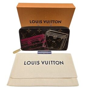 Louis Vuitton Zippy Wallet Monogram Canvas Trunk Illustration Brown CA4124